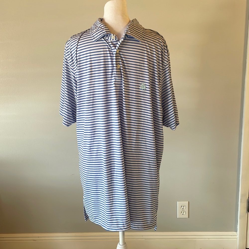 [DRADDY] Blue/White Striped Sport Polo Shirt - Size Large